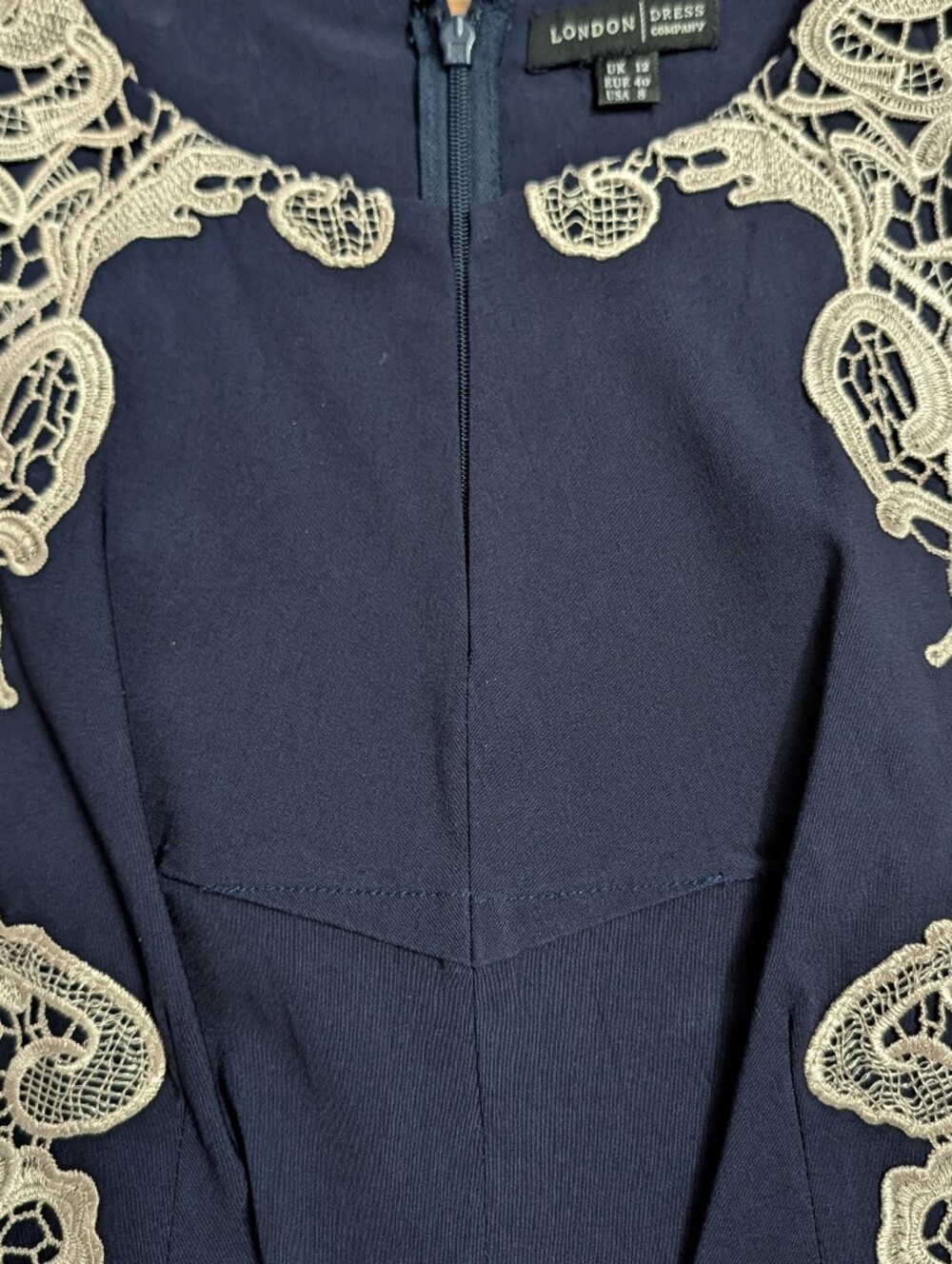 ModCloth Lace Lakeside Libations Sheath Dress 8 London Dress Company Ivory Navy - Picture 7 of 11